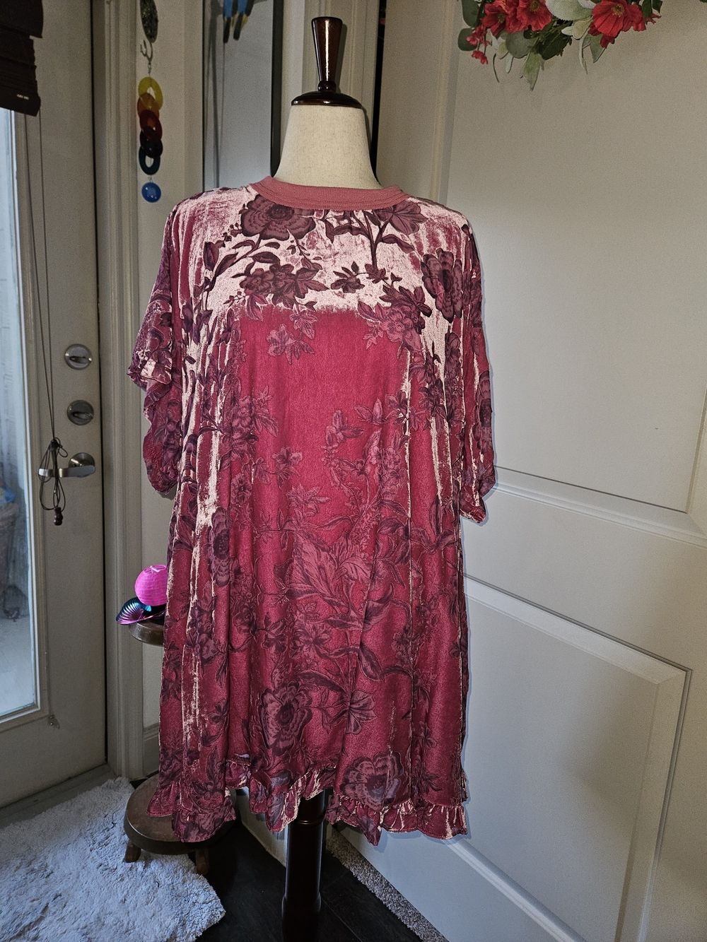 Free People Burnout Rose Velvet Floral Midi Dress